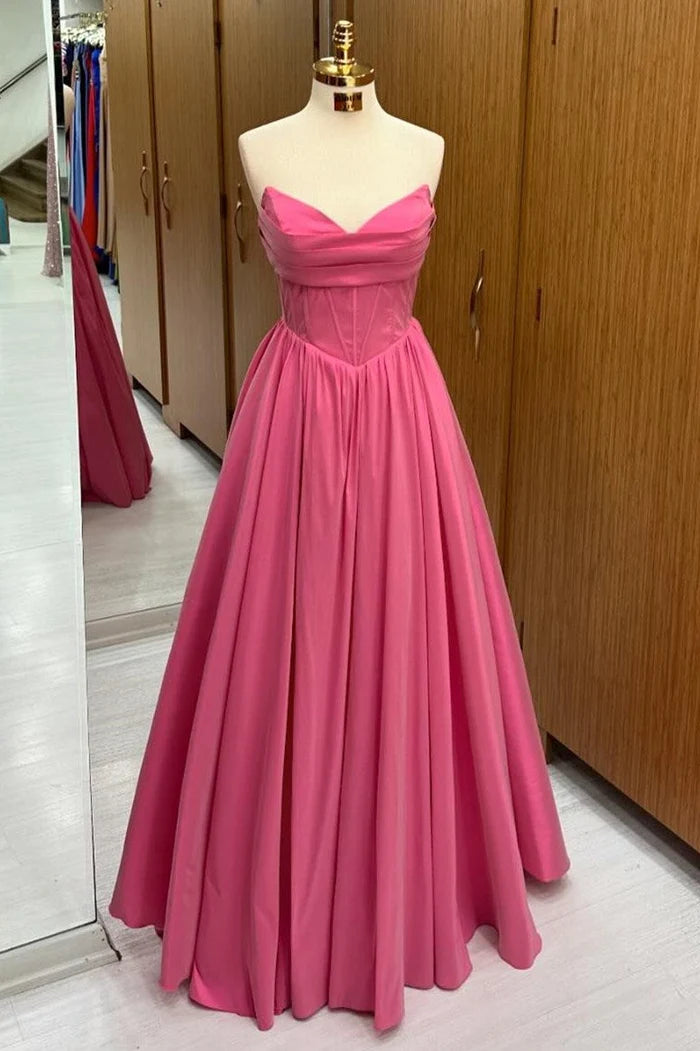 A-Line Strapless Lace-Up Long Formal Dress Prom Dresses